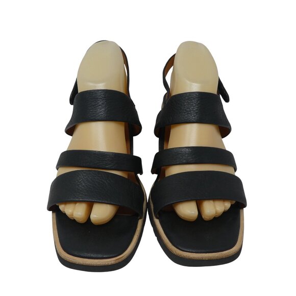 L'Amour Des Pieds Quennell Black Leather Open Square Toe Block Heel Sandals - Picture 6 of 13